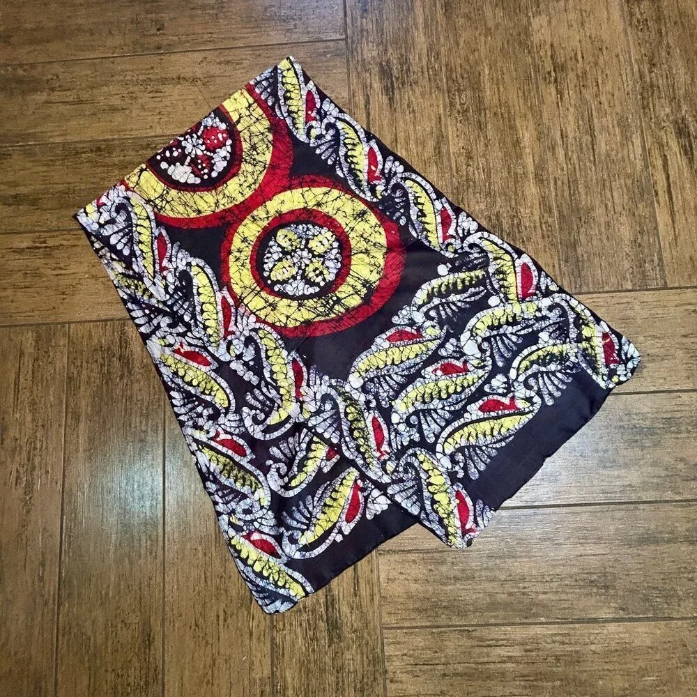 Vintage Colorful 100% Silk Batik Print Rectangular Scarf